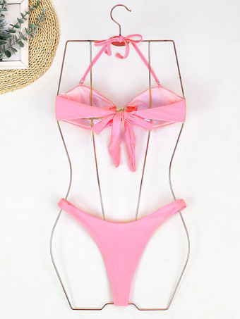 取り外し可能なホルター無地ビキニ2ピース水着セット2025