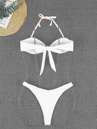 取り外し可能なホルター無地ビキニ2ピース水着セット2025