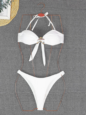 取り外し可能なホルター無地ビキニ2ピース水着セット2025