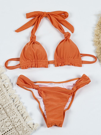 2025年夏用無地結び目セクシービキニ2ピース水着