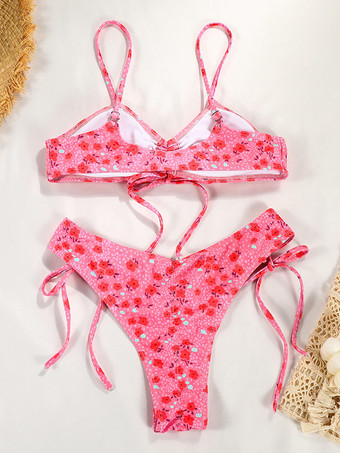 2025年夏用花柄プリントセクシーストラップビキニ2ピース水着
