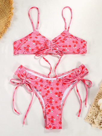2025年夏用花柄プリントセクシーストラップビキニ2ピース水着