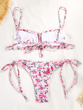 2025年夏用花柄プリントセクシーストリングビキニ2ピース水着