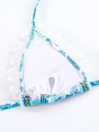 ボヘミアンプリントレースフリルストリングビキニ2ピース水着 2025年夏用