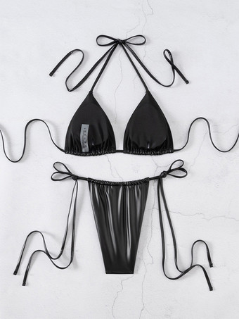 2025年夏向けのセクシーなホルタービキニの黒ツーピース水着