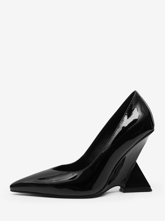 シルバー ウェッジヒール レディース ポインテッドトゥ デザインヒール パンプス