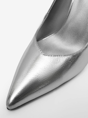 シルバー ウェッジヒール レディース ポインテッドトゥ デザインヒール パンプス