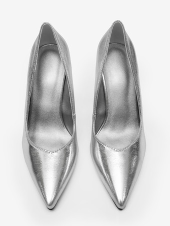 シルバー ウェッジヒール レディース ポインテッドトゥ デザインヒール パンプス