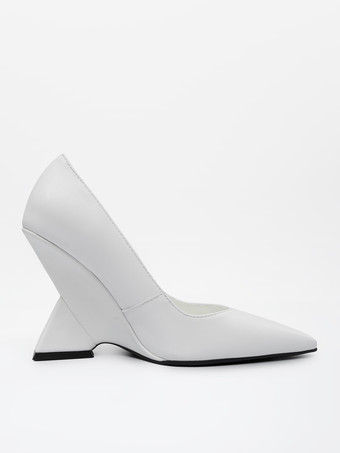 シルバー ウェッジヒール レディース ポインテッドトゥ デザインヒール パンプス