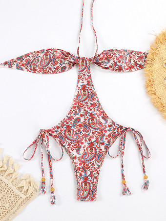 2025年夏向けホルターネックモノキニボヘミアンワンピース水着