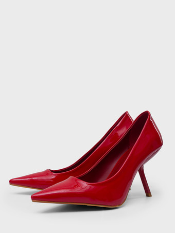 女性用赤いハイヒール、つま先が尖ったデザインヒールパンプス
