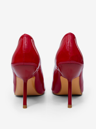 女性用赤いハイヒール、つま先が尖ったデザインヒールパンプス