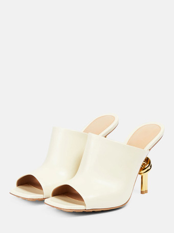 アイボリー ハイヒールミュール レッド オープントゥ デザインヒール バックレスサンダル
