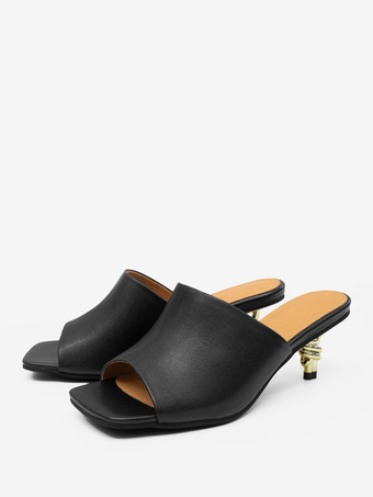 キトンヒールミュール オープントゥデザインヒールバックレスサンダル