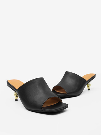 キトンヒールミュール オープントゥデザインヒールバックレスサンダル