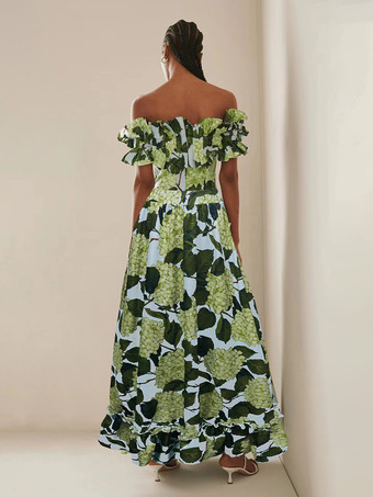 花柄プリントオフショルダーフリルワンピース水着とロングスカートセット 2025