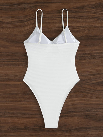 2025年夏向けクロスフロントホワイトストライプワンピース水着