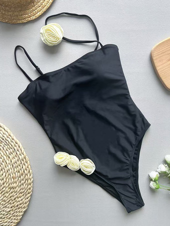 2025年夏向け3Dフラワー付きレトロワンピース水着