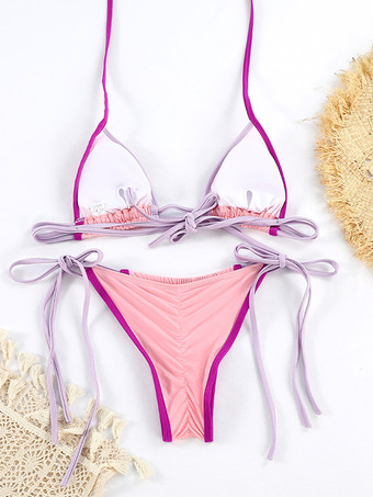 コントラストカラーのストリングビキニセクシーなツーピース水着 2025年夏