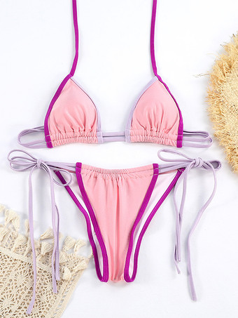 コントラストカラーのストリングビキニセクシーなツーピース水着 2025年夏