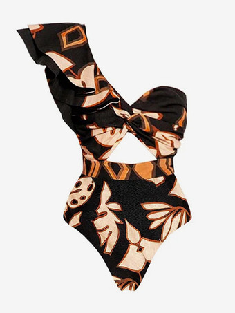 プリントワンショルダーカットアウトワンピース水着とイレギュラースカートセット 2025