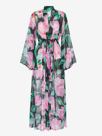 プリントリングリンクビキニとロングカバーアップ3ピース水着セット2025