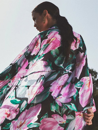 花柄プリントのリングリンクカットアウトワンピース水着とロングカバーアップセット 2025