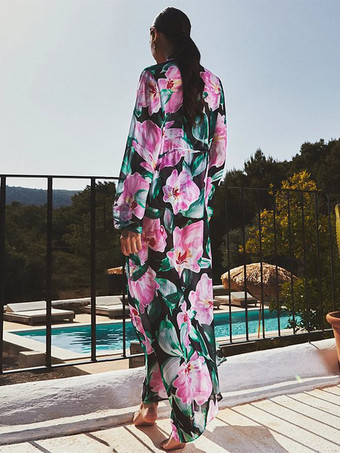 花柄プリントのリングリンクカットアウトワンピース水着とロングカバーアップセット 2025