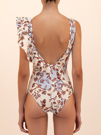 2025年夏用フローラルフリルVネックワンピース水着