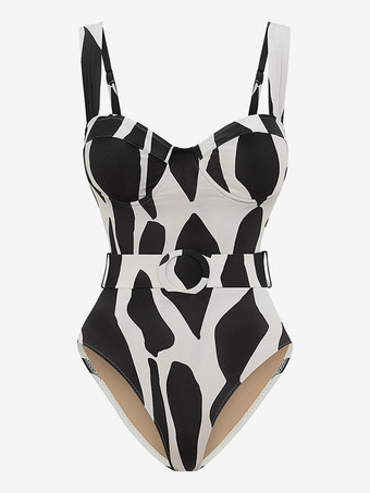 2025年夏向け黒と白のコントラストワンピース水着