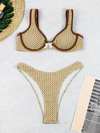 2026年夏用チェック柄ビキニビーチツーピース水着