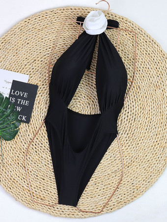 セクシーなカットアウトホルターモノキニ、3Dフラワーデコレーション付き、2025年夏向けワンピース水着