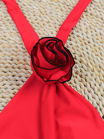 セクシーなカットアウトホルターモノキニ、3Dフラワーデコレーション付き、2025年夏向けワンピース水着