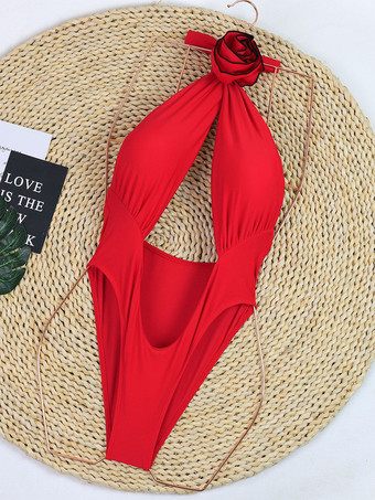 セクシーなカットアウトホルターモノキニ、3Dフラワーデコレーション付き、2025年夏向けワンピース水着