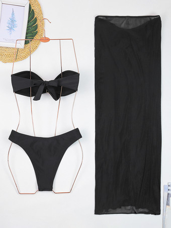 ストラップレスビキニとマキシスカート、ヒトデの装飾付き 3 ピース水着セット 2025