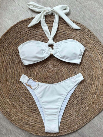 2025年夏用無地取り外し可能ホルタービキニ2ピース水着