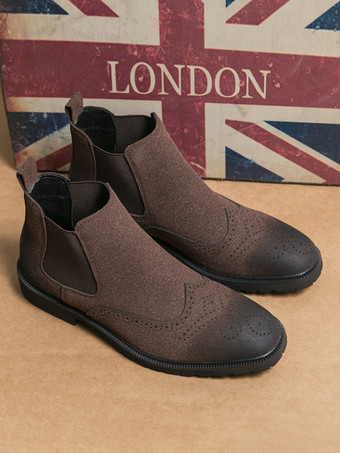 メンズ チェルシーブーツ スリッポン ラウンドトゥ レザーシューズ 滑り止め ローヒール 通気性 ショートブーツ