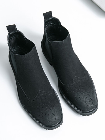 メンズ チェルシーブーツ スリッポン ラウンドトゥ レザーシューズ 滑り止め ローヒール 通気性 ショートブーツ