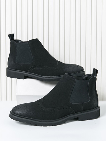 メンズ チェルシーブーツ スリッポン ラウンドトゥ レザーシューズ 滑り止め ローヒール 通気性 ショートブーツ