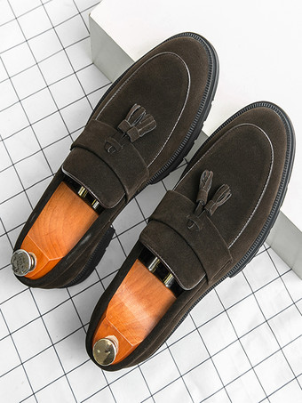 新学期向けメンズスエードタッセルローファースリッポンラウンドトゥペニーシューズ滑り止め耐摩耗厚底モカシンシューズ