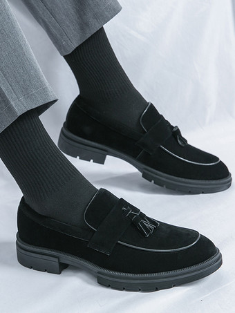 新学期向けメンズスエードタッセルローファースリッポンラウンドトゥペニーシューズ滑り止め耐摩耗厚底モカシンシューズ