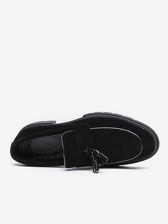 新学期向けメンズスエードタッセルローファースリッポンラウンドトゥペニーシューズ滑り止め耐摩耗厚底モカシンシューズ