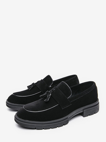 新学期向けメンズスエードタッセルローファースリッポンラウンドトゥペニーシューズ滑り止め耐摩耗厚底モカシンシューズ