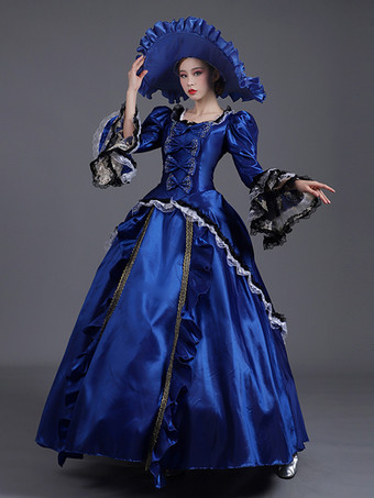 ブルー 女性用 1800 年代 レトロ ロココ ドレス 仮面 パーティー ボール ガウン ビクトリア朝 コスチューム ドレス