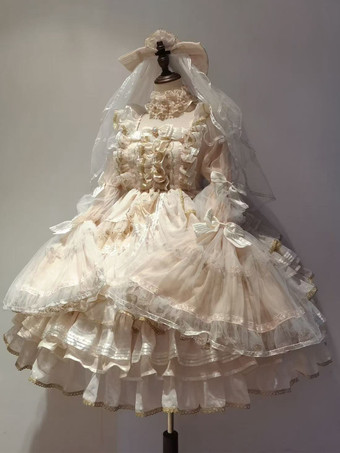 Vestido de princesa Lolita bonito vestido de baile de hada rosa con lazo y cordones de Lolita.