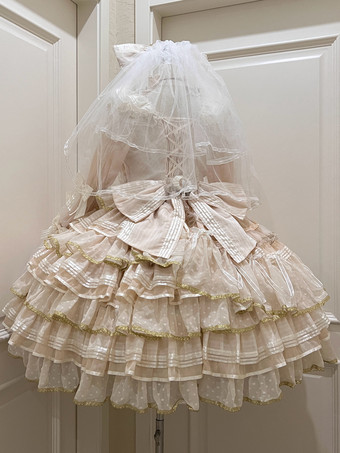 Vestido de princesa Lolita bonito vestido de baile de hada rosa con lazo y cordones de Lolita.