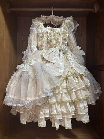 Vestido de princesa Lolita bonito vestido de baile de hada rosa con lazo y cordones de Lolita.