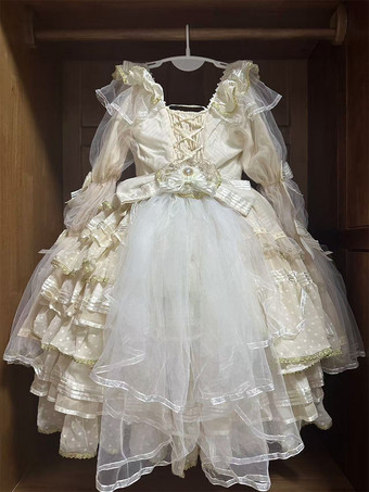 Vestido de princesa Lolita bonito vestido de baile de hada rosa con lazo y cordones de Lolita.