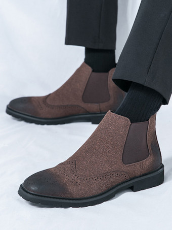 メンズ チェルシーブーツ スリッポン ラウンドトゥ レザーシューズ 滑り止め ローヒール 通気性 ショートブーツ