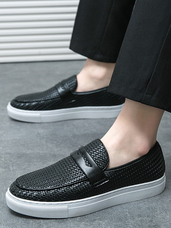 メンズ ペニーローファー スリッポン ラウンドトゥ 織りレザー ペニーシューズ 耐摩耗性 厚底 カジュアルシューズ